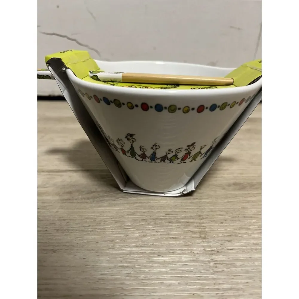 Dr. Seuss The Grinch 20oz Ramen Noodle Bowl‎ With 6in Chopsticks Christmas